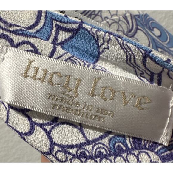 LUCY LOVE Size Medium Blue White Paisley Print Open Tie Back Y2K Look Retro Boho - Picture 8 of 9